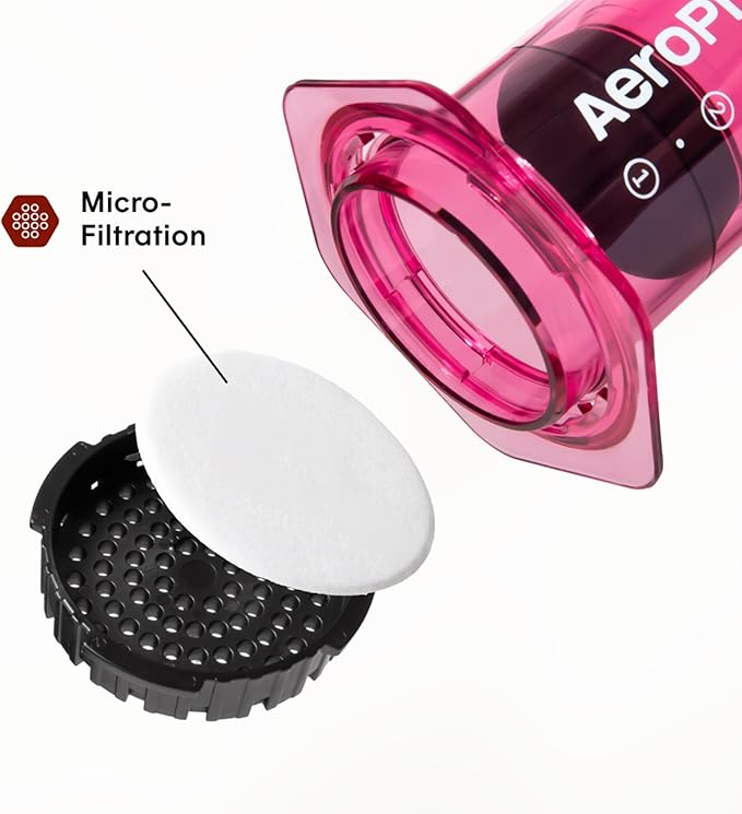 AeroPress Clear Pink Coffee Press - All-in-One French Press Pour-Over &amp Espresso Style Manual Brewer 2 Min Brew for Less Bitterness More Flavor Small Portable Coffee Maker Travel &amp Campin