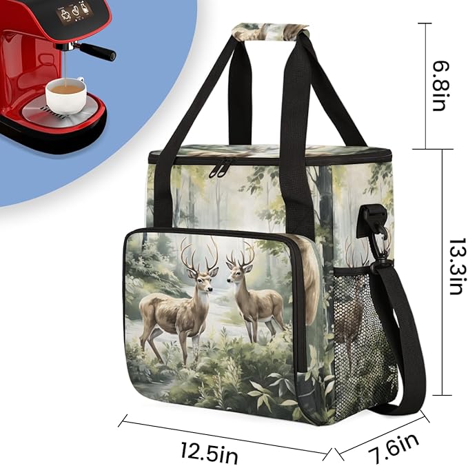 Abstract Elk Coffee Maker Carrying Bag Forest Elk Travel Storage Bag Compatible with K-Mini or K-Mini Plus Single Serve Coffee Brewer Carrying Case with Multiple Pockets &amp Shoulder Strap