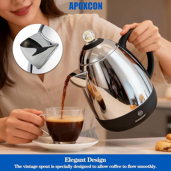 Electric Coffee Percolator Stainless Steel Coffee Maker with Clear Brew Progress Knob &amp Cleaning Brush Auto Keep Warm Cordless Serving elegant design Coffee pot with On/OFF Switch (10 Cup)