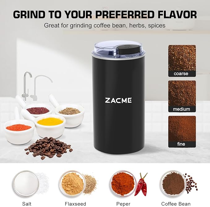 ZACME 4IN1 Single Serve Coffee Maker with Milk Frother &amp Grinder Small Coffee Machine for K Cup &amp Ground 28oz Water Tank 6 to 14 oz Brew Sizes Self-cleaning Function Adjustable Drip Tray