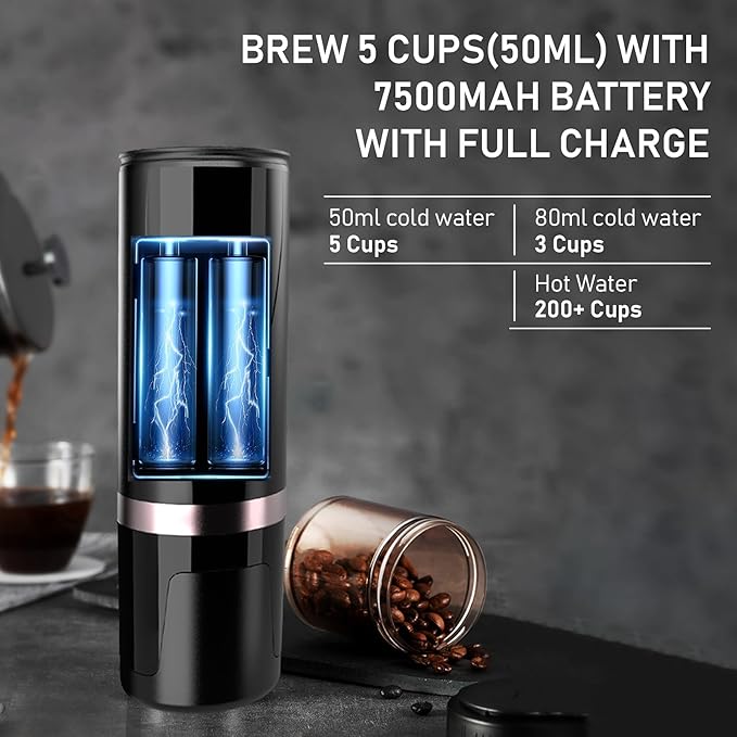 Portable Espresso Machine Self-Heating Electric Portable Espresso Maker20 Bar Mini 12V 24V Car Coffee Maker with NS Pods &amp Ground Coffee for Travel Camping Office Home(Black)