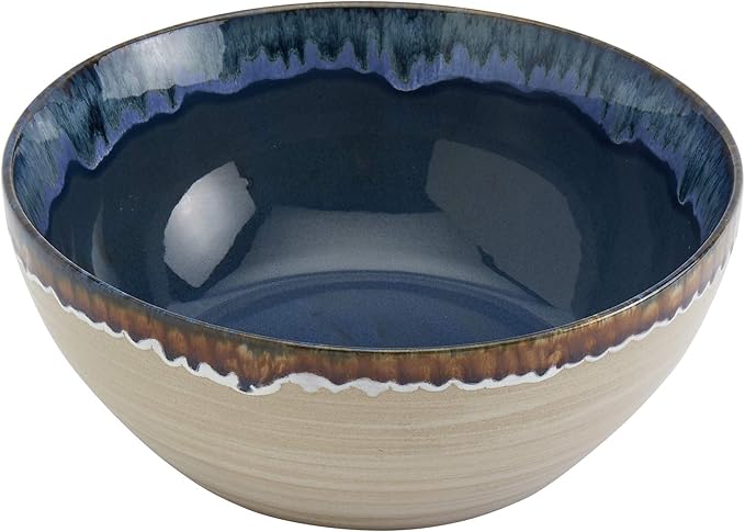 Tabletops Gallery Tuscan Reactive Glaze Stoneware- Platter Serving Bowl Mixing Bowl Mug Tuscan 3 Piece Serving Bowl Set (Blue Green and Brown)