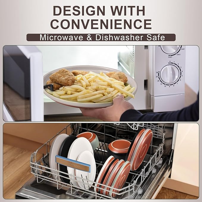 E-far 24-Piece Ceramic Dinnerware Sets Plates and Bowls Sets for 8 Stoneware Dishware Dishes Set with Terracotta Base Chip &amp Scratch Resistant Microwave &amp Dishwasher Safe Speckled Khaki