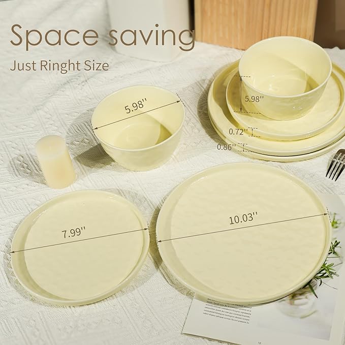 Plates and Bowls Sets 12 Pieces Ceramic Dinnerware Sets Highly Chip and Crack Resistant Service for 4 Cream