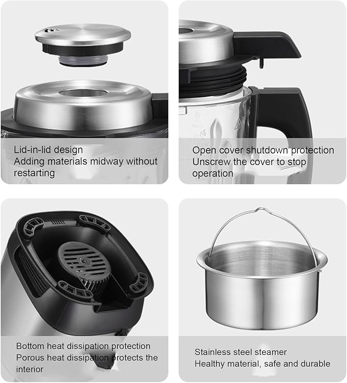 Stainless Steel Blender with Heating 800W Glass jar Blender with Keep Warm Auto Clean 14 Functions for Nut Milk Smoothies Sauce