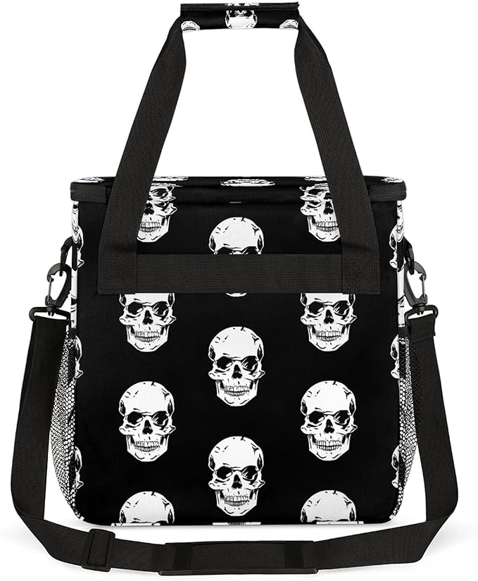 Skull Pattern Travel Coffee Maker Carrying Bag Large Organizer Storage Tote Bag Insulated Reusable Cooler Grocery Bags