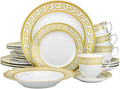 Vintage Gold 60 piece Dinnerware Dish Serving Set 'Greek Key Gold' - HQ Fine China Tableware Service for 12