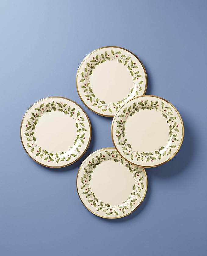 Lenox 897080 Holiday Dinnerware Dinner Plates Set of 4 Red &amp Green Christmas Hosting