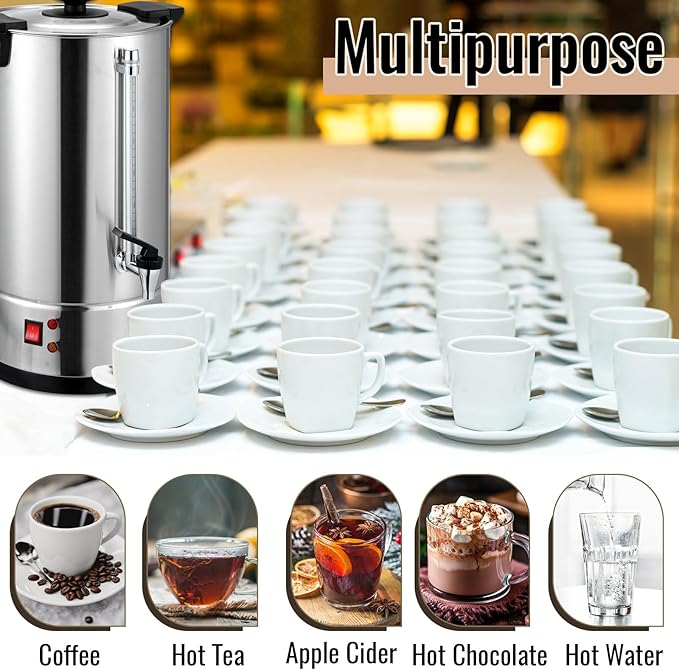 VIHOSE Commercial Coffee Maker Stainless Steel Electric Coffee Urns with 5oz Paper Cups and Coffee Drip Trays Hot Water Large Coffee Dispenser for Catering Restaurant Home Party (100 Cup/ 15 L)
