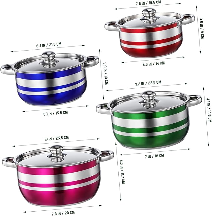 DECHOUS 4pcs Stainless Steel Cooktops Pots Set Nonstick Induction Cookware with Ergonomic Cool-touch Handles Quick Heating Kitchen Essentials for Home Restaurant Outdoor Camping