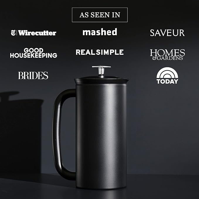 ESPRO - P7 French Press - Double Walled Stainless Steel Insulated Coffee and Tea Maker with Micro-Filter - Keep Drinks Hotter for Longer (Matte Black 18 Oz) Coffee Paper Filters (100 Count)