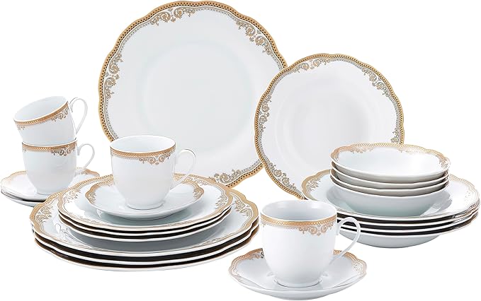 Lorren Home Trends Catherine 24 Piece Porcelain Dinnerware Set Gold