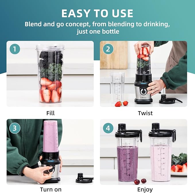 La Reveuse 400W Stainless Steel Smoothie Blender + La Reveuse 2-Cup Small Food Processor