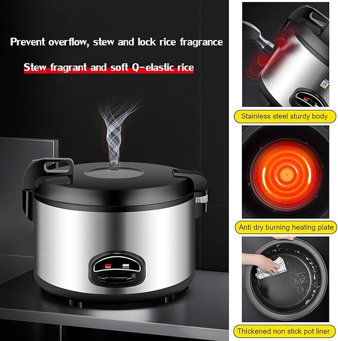 Commercial Rice Cooker Large Rice Cooker with Nonstick Inner PotStainless Steel Exteriorfor HotelsCanteensSchoolRestaurant 10-35 People Rice CookerOne Color-13L-1900W