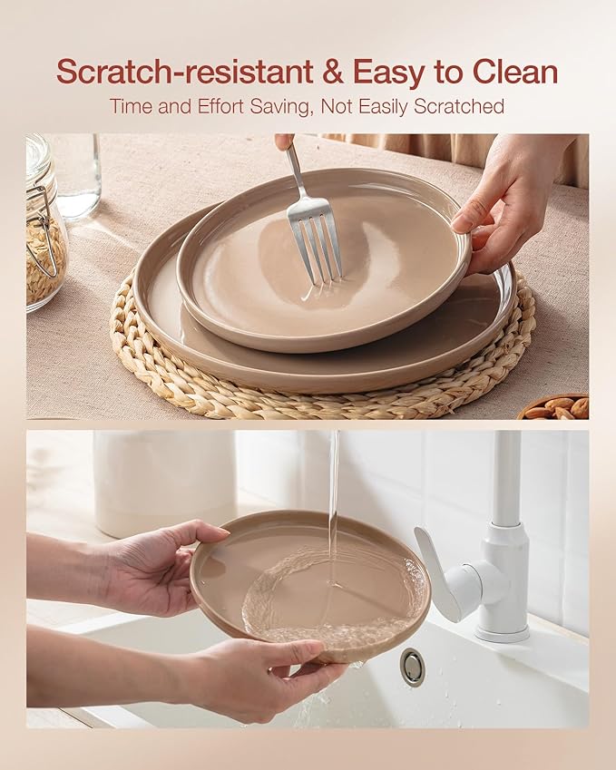 Famiware Milkyway Plates and Bowls Set 12 Pieces Dinnerware Sets Dishes Set for 4 Cinnamon Brown