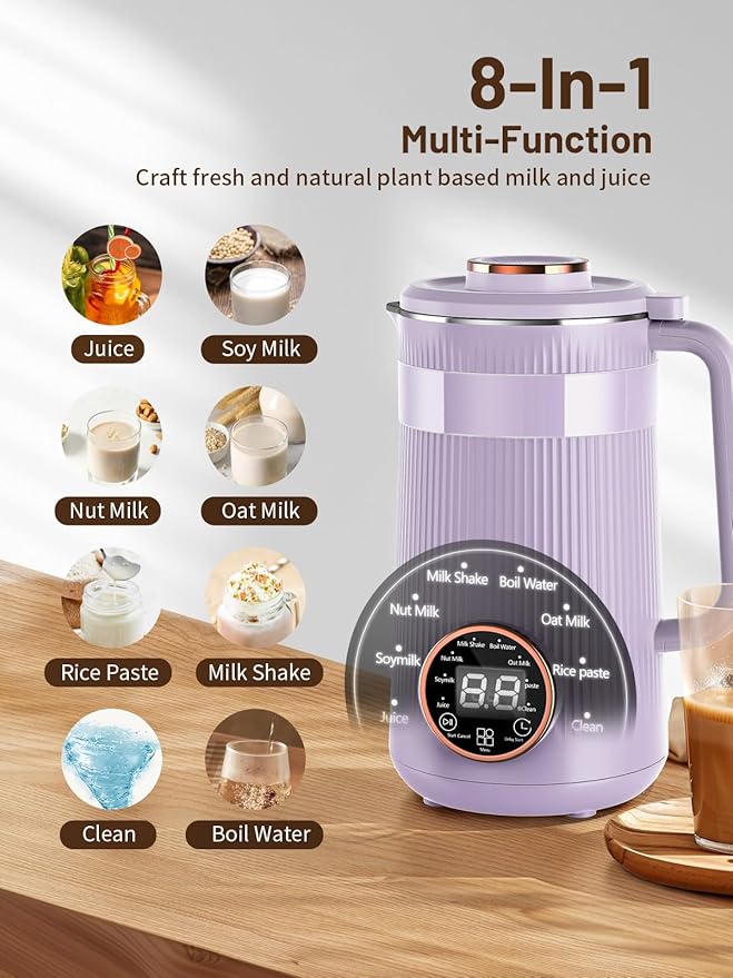 Nut Milk Maker Machine 35oz Homemade Soy Almond Oat Coconut Plant Based and Non Dairy Beverages 8 in 1 Automatic Soybean Machine With 12H Delay Start/Keep Warm/Boil Water