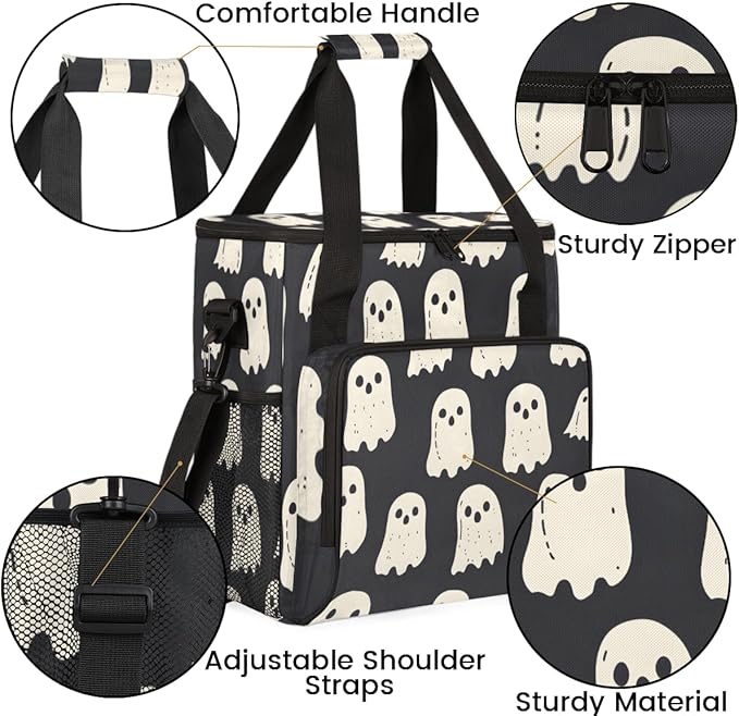 Gothic Spooky Ghost Coffee Maker Carrying Bag Portable Travel Storage Tote Bag Compatible with K-Mini or K-Mini Plus Single Serve Coffee Brewer Carrying Case with Multiple Pockets &amp Shoulder Str