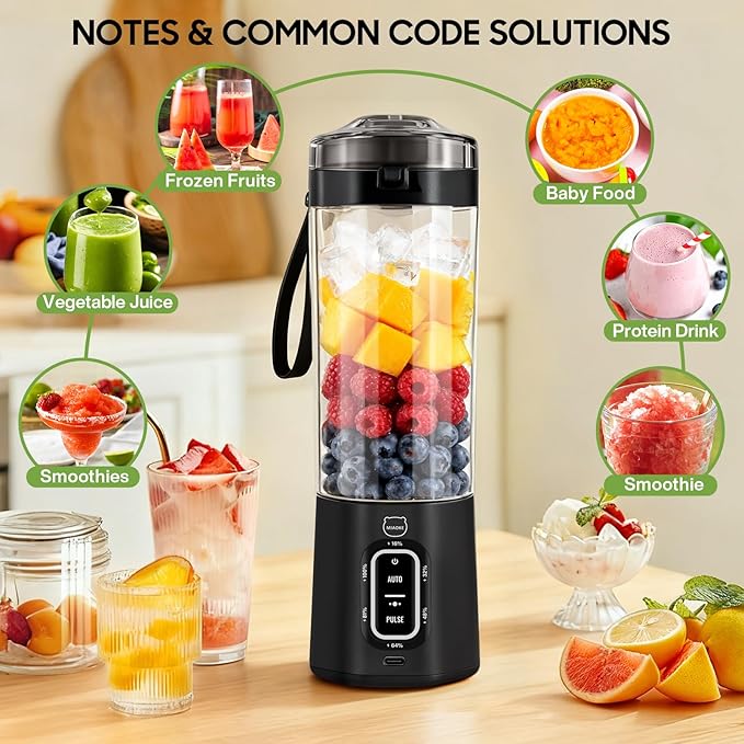 MIAOKE 2026 Upgrade 700 ML Portable Smoothie Blender Rechargeable Personal Blende Contains both Automatic and Pulse Functions with Travel Cup and Lid 6 Sharp Blades Mixer Blender Machine Black