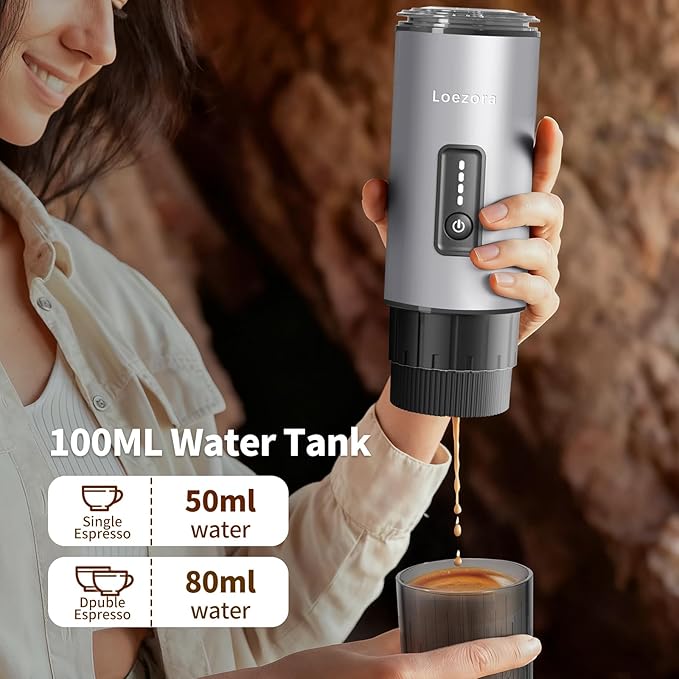 Stainless Steel Portable Espresso Maker – 20Bar 7500mAh Rechargeable 3-in-1 for Nespresso/DG Capsules &amp Ground Coffee Self-Heating Best Value for Camping Car Travel (Silver