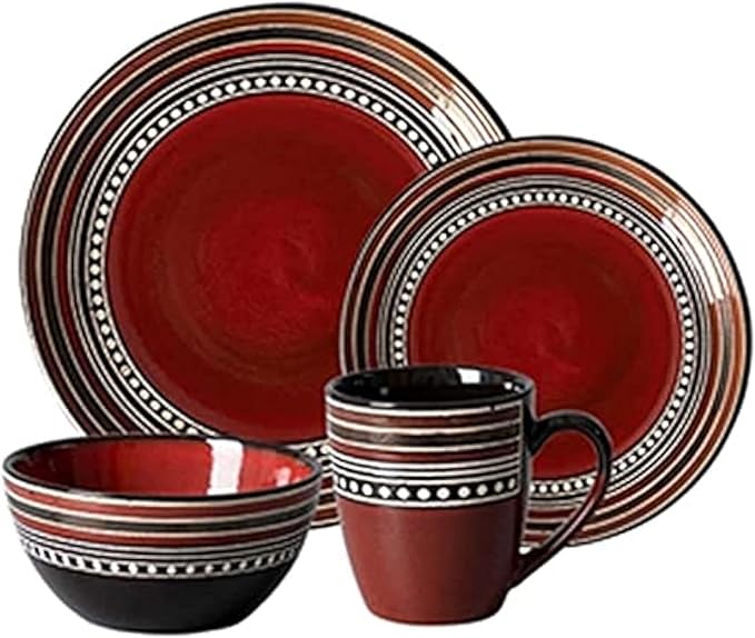 Elegant Dinnerware Set Dinner Plates Bowls Set 4-Piece Dinnerware Sets Retro Porcelain Tableware Set with Plates Bowls and Mugs Red Ceramic Dinner Set for Home Kitchen &amp Dining