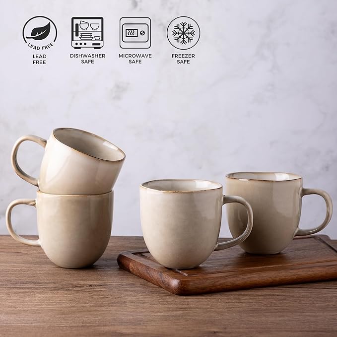 AmorArc 12 pcs Ceramic Dinnerware Sets with 6pcs Coffee mugsHandmade Reactive Glaze Plates and Bowls Sets Dishwasher &amp Microwave Safe Dishes Set Service for 4
