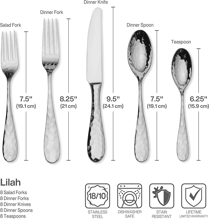 Mikasa Lilah Flatware Service for 8 45 Piece Set 18/10 Stainless Steel Silverware Set with Serving Utensils (Pack of 2)
