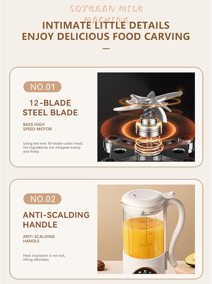 1.4L Nut Milk Maker Automatic Plant Based Milk Machine with 12 Blades Soy Milk Maker Juicer for Homemade Almond Oat Coconut Soy Milk DairyFree Beverages (US Plug)