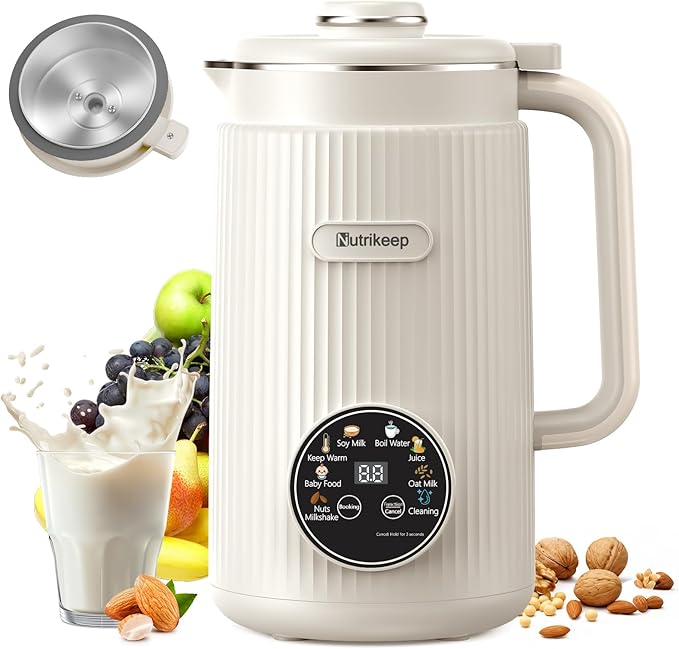 Upgraded 10-in-1 Nut Milk Maker Machine with Stainless Steel Lid 40oz Soy Milk Maker for Almond Oat Coconut Juice Plant Based Milk Maker Blender with 18H Delay/Keep Warm/Self Cleaning