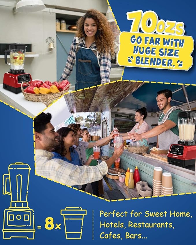 CRANDDI Professional Blender1500 Watt Commercial Blenders for Kitchen with 70oz Capacity and Self-Cleaning Classic Blenders for Shakes and Smoothies Build-in Pulse YL-010-R
