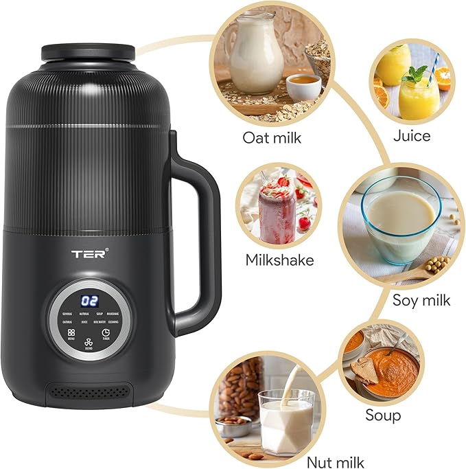 40oz Nut Milk Maker Machine 10 in 1 Automatic Soy Milk Maker for Homemade Almond Oat Soup Plant-Based Soybean Machine with Delay Start/Keep Warm/Boil Water/Self Cleaning/Quiet Blender Black