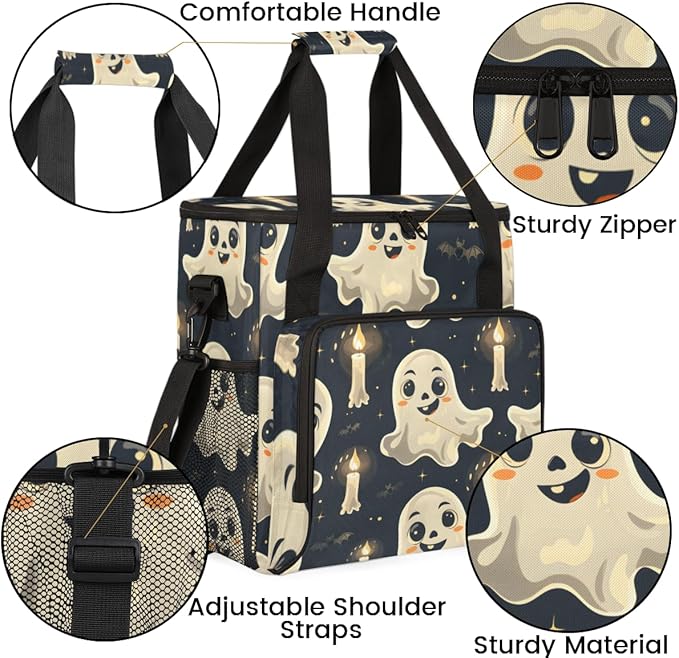 Halloween Spooky Ghosts Coffee Maker Carrying Bag Travel Storage Bag Compatible with K-Mini or K-Mini Plus Single Serve Coffee Brewer Carrying Case with Multiple Pockets &amp Shoulder Strap