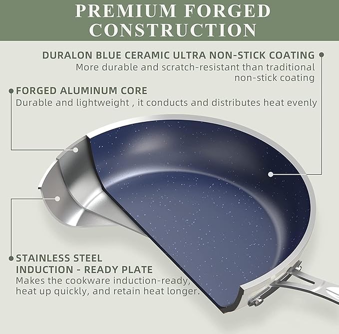 Nuwave 12pc Forged Lightweight Cookware Set G10 Healthy Duralon Ceramic Ultra Non-Stick Coating Vented Tempered Glass Lids Stay-Cool Handles Induction-Ready &amp Works on All Cooktops PFAS Free