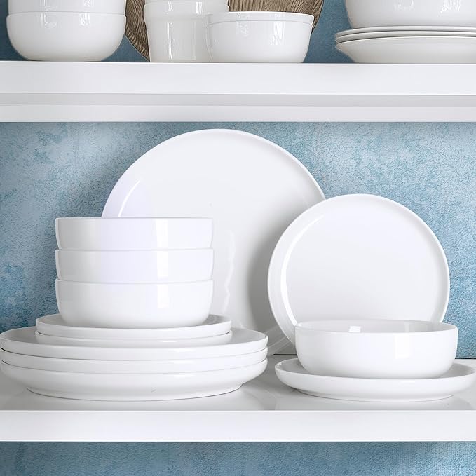 Zulay Kitchen Nova Porcelain Dinnerware Set Service For 6 - Chip &amp Scratch Resistant White Plates And Bowls Sets - Microwave &amp Dishwasher Safe - White