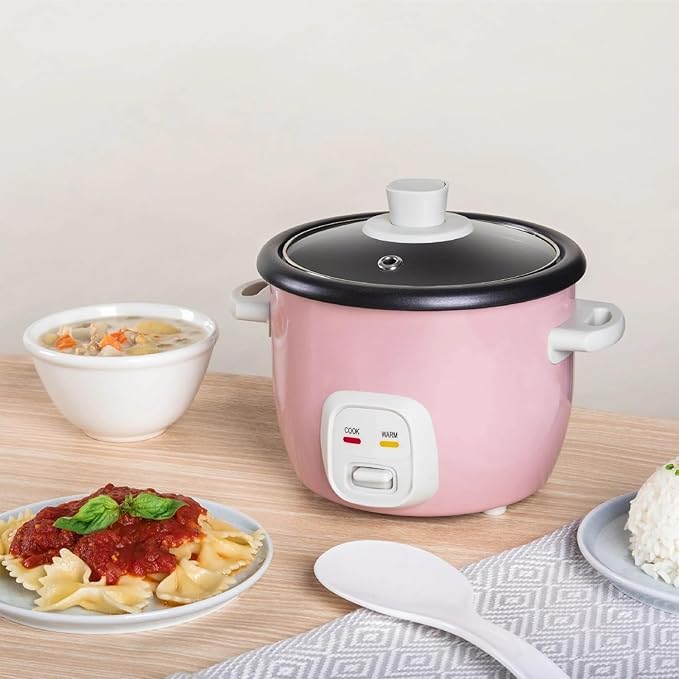 4-Cup Rice and Grain Cooker 1 Quart Capacity Pink Electric Kitchen Appliance for Home Cooking