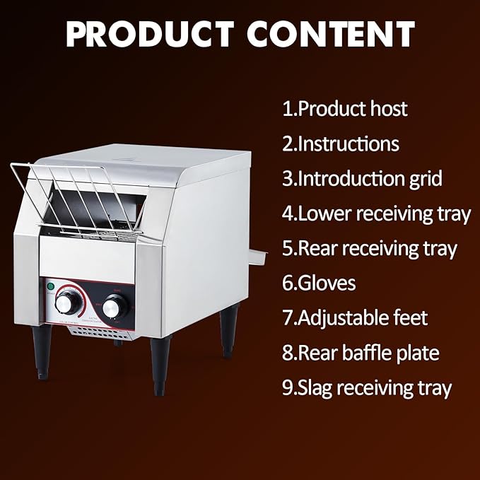 Commercial Conveyor Toaster 450 Slices/Hour Stainless Steel Toaster Oven with Dual Heating &amp 7-Speed Belt for Bagels/Buns/Bread in Cafes/Buffets