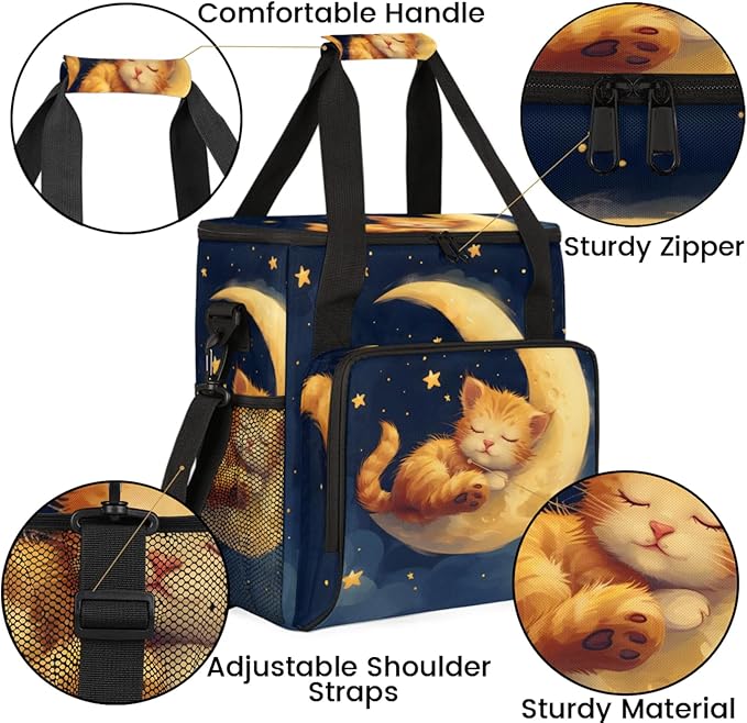 Cat Star Moon Coffee Maker Travel Bag for Keurig K-Mini/K-Mini Plus Insulated Waterproof Tote with Pockets Portable Single-Serve Brewer Case