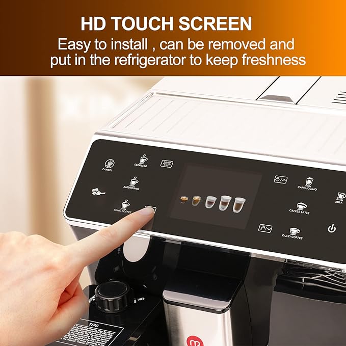 Mcilpoog Super Automatic Espresso Coffee MachineFully Automatic Espresso Machine With Grinder Easy To Use Touch Screen Coffee Maker with Milk Frother.(WS-202)