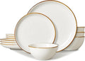 ONEMORE Plates and Bowls Set Dinnerware Sets for 4 Porcelain Kitchen Dishes Set 12pcs Scratch Resistant Modern Aesthetic Dishware Sets- Microwave &amp Dishwasher Oven SafeFarmhouse Style Cream W