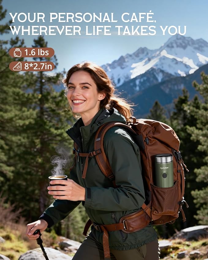 Portable Espresso Machine 9600mAh Travel Electric Coffee Maker with 20 Bar Self-Heating Lightweight Car Coffee Machine with NS Capsules &amp Grounds for RV Hiking Camping Office