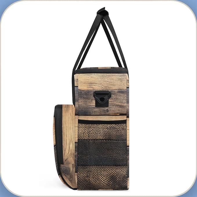 Wood Pattern Coffee Maker Travel Bag for Keurig K-Mini/K-Mini Plus Insulated Waterproof Tote with Pockets for K-Cup Portable Single-Serve Brewer Case
