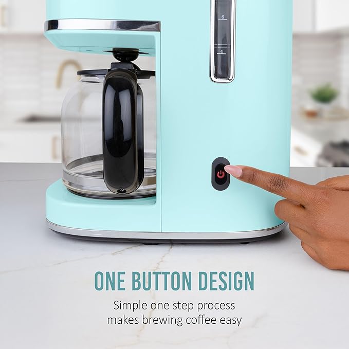 Nostalgia Classic Retro 10 Cup Coffee Maker - One-Touch Drip Brew Reusable Filter - Anti-Drip Auto Shutoff &amp Time Display - Dishwasher Safe 50 oz Carafe - Aqua