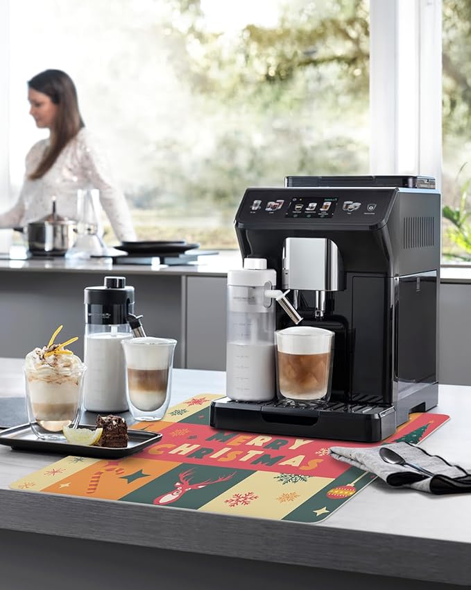 Coffee Mat Coffee Bar Mat for Countertops Merry Christmas Xmas Tree Ball Elk Snowflake Gifts Absorbent Coffee Maker Mat Rubber Backed Dish Drying Mat for Coffee Espresso Machine Coffee Maker 12x20