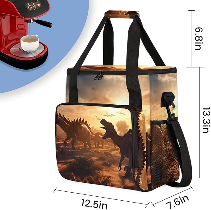 Sunset Dinosaur Coffee Maker Carrying Bag Portable Travel Storage Tote Bag Compatible with K-Mini or K-Mini Plus Single Serve Coffee Brewer Carrying Case with Multiple Pockets &amp Shoulder Strap