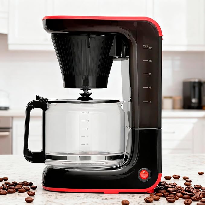 Taurus Velvet 12-Cup Drip Coffee Maker Glass Carafe Modern Compact Design Non-Programmable Easy-Clean Reusable Filter Auto Shut-Off Black