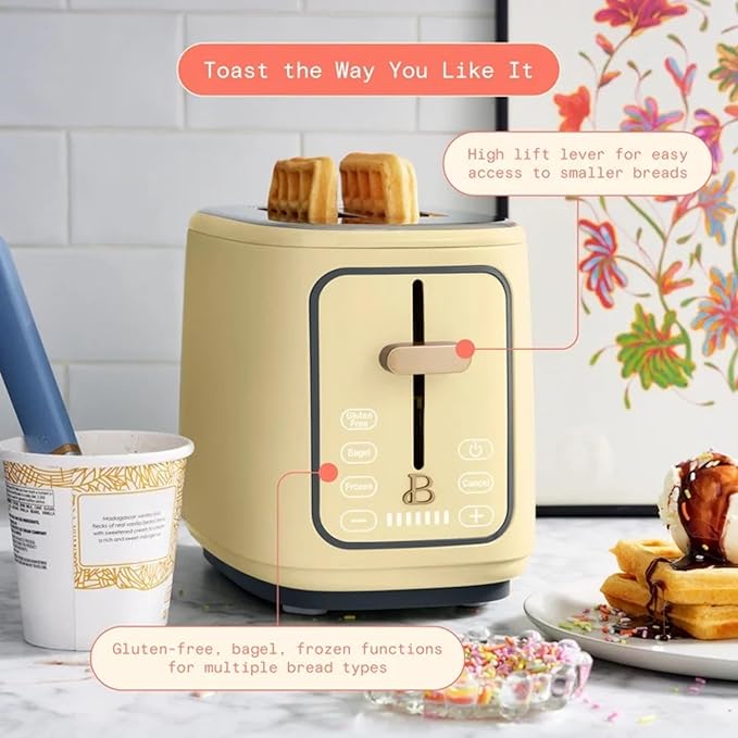2 Slice Digital Toaster with Touch Control Panel Adjustable Toast Shade Settings Wide Bread Openings Bagel &amp Frozen Modes Removable Crumb Tray (Buttercream)