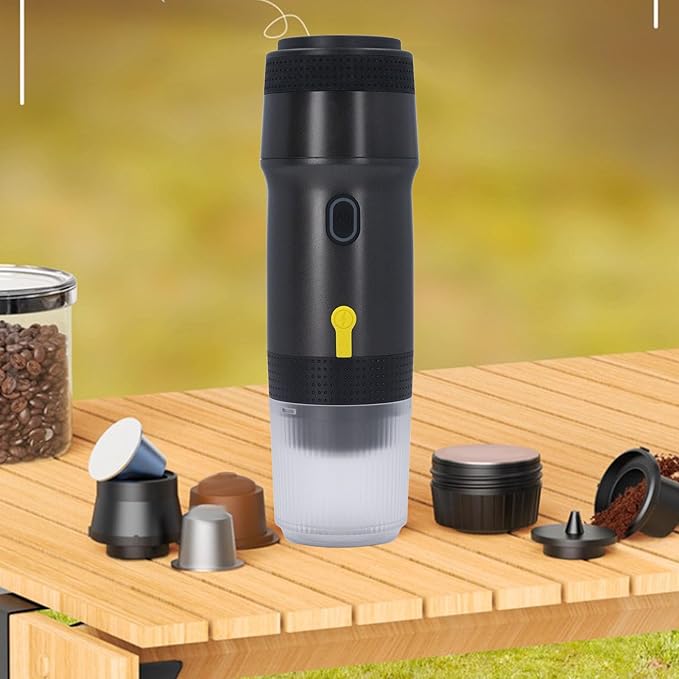 Asixxsix Portable Espresso Machine 20 Bar Self Heating Electric Coffee Maker USB Car Charger Electric Coffee Machine for Capsules &amp Ground Coffee for Outdoor Camping Travel Hiking