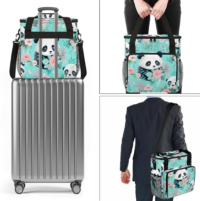 Panda Coffee Maker Carrying Bag Pink Flower Panda Travel Storage Bag Compatible with K-Mini or K-Mini Plus Single Serve Coffee Brewer Carrying Case with Multiple Pockets &amp Shoulder Strap