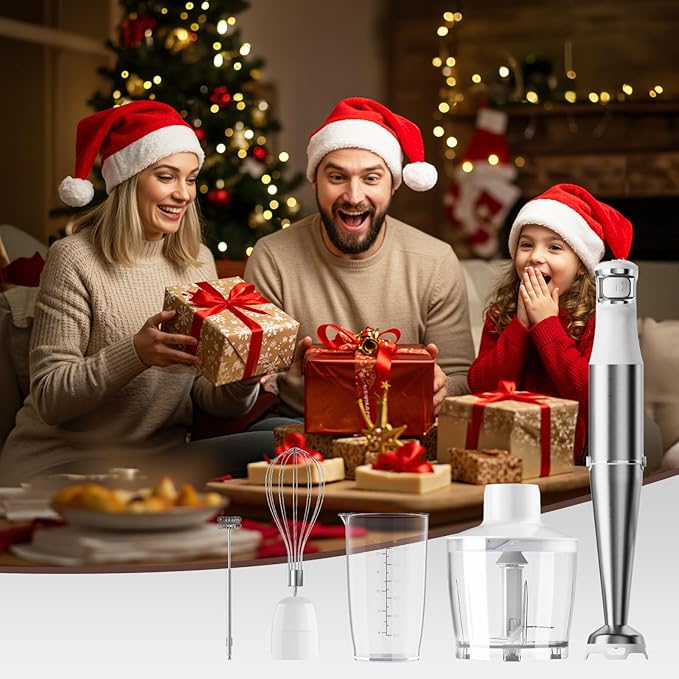 Immersion Blender Handheld Corded Hand Blenders Set 1100W Trigger Variable Speed 5 in 1 Stick Emulsifier with Chopper Whisk and Frother for Soup Baby Food and Smoothies White