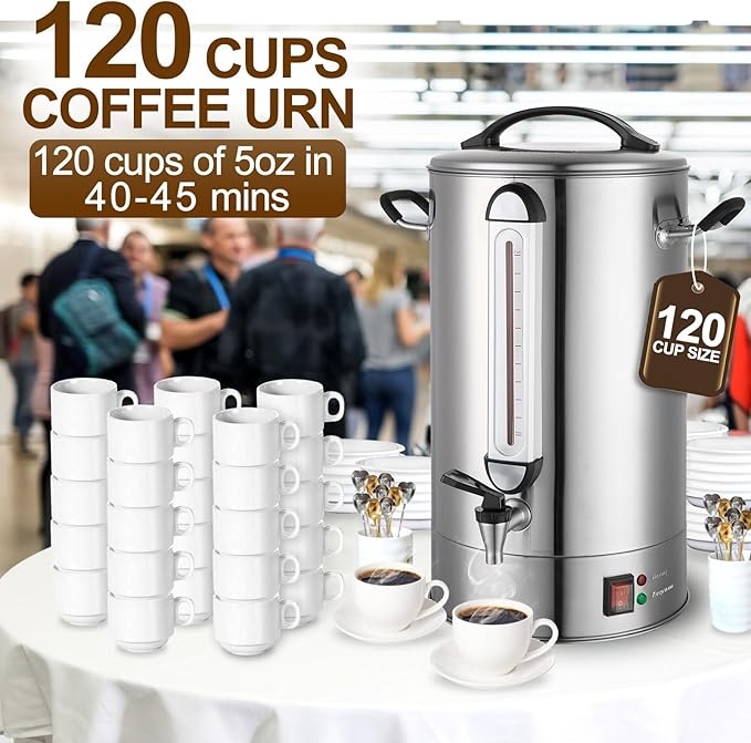 Commercial Coffee Urn 120 Cup Large Coffee Urn 20L Coffee Maker Stainless Steel Double Wall Coffee Percolator 1300W Quick Brew Hot Beverage Dispenser for Events Offices Parties Catering Gathering