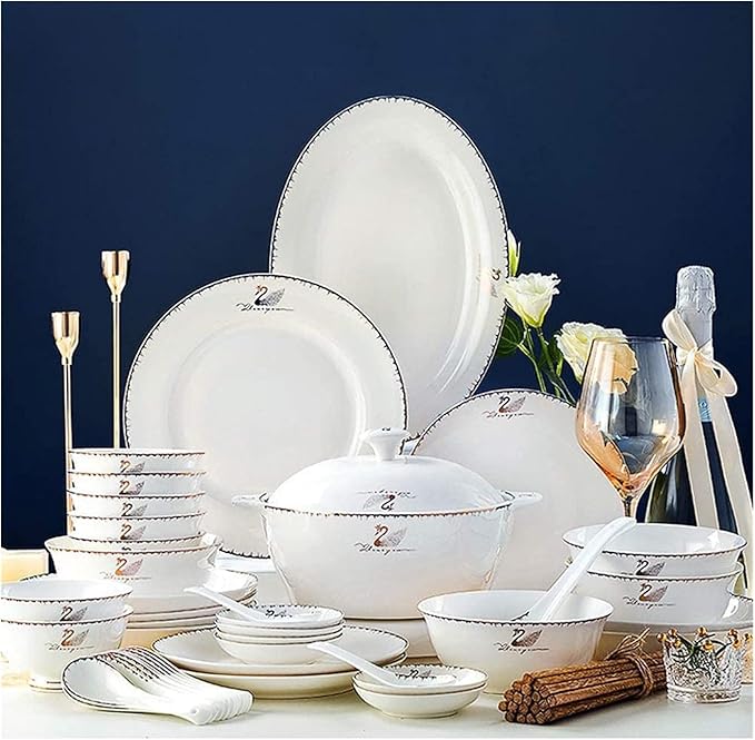 Porcelain Dinnerware Sets Plates and Bowls Sets 60-Pieces Luxury Dinnerware Sets - Dinner Plates and Bowls Sets Ceramic Dishes Set Service for 12